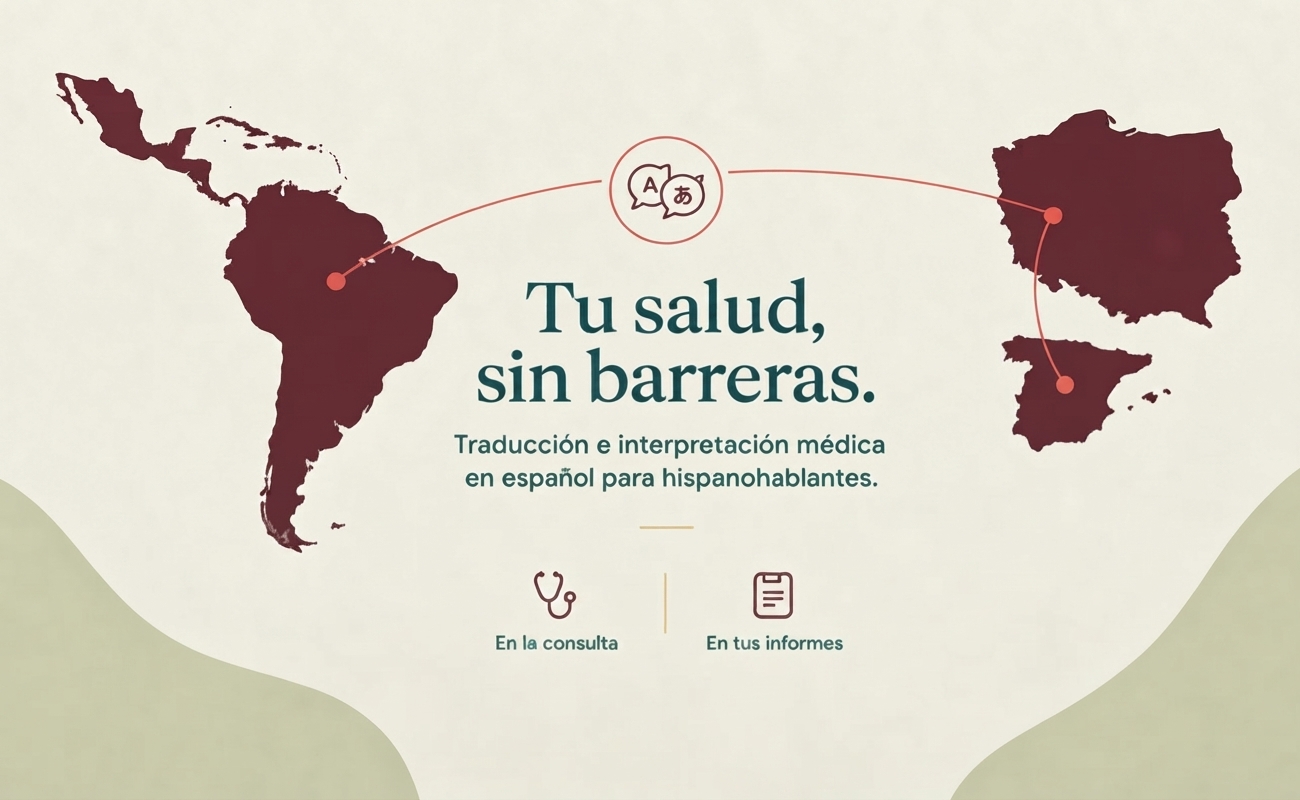 Mapa de Latinoamérica y España conectados con Polonia: tu salud, sin barreras. Traducción e interpretación médica en español